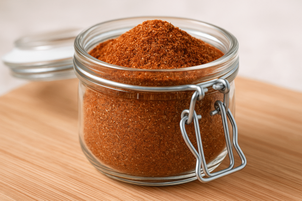 homemade taco seasoning in a small mason jar