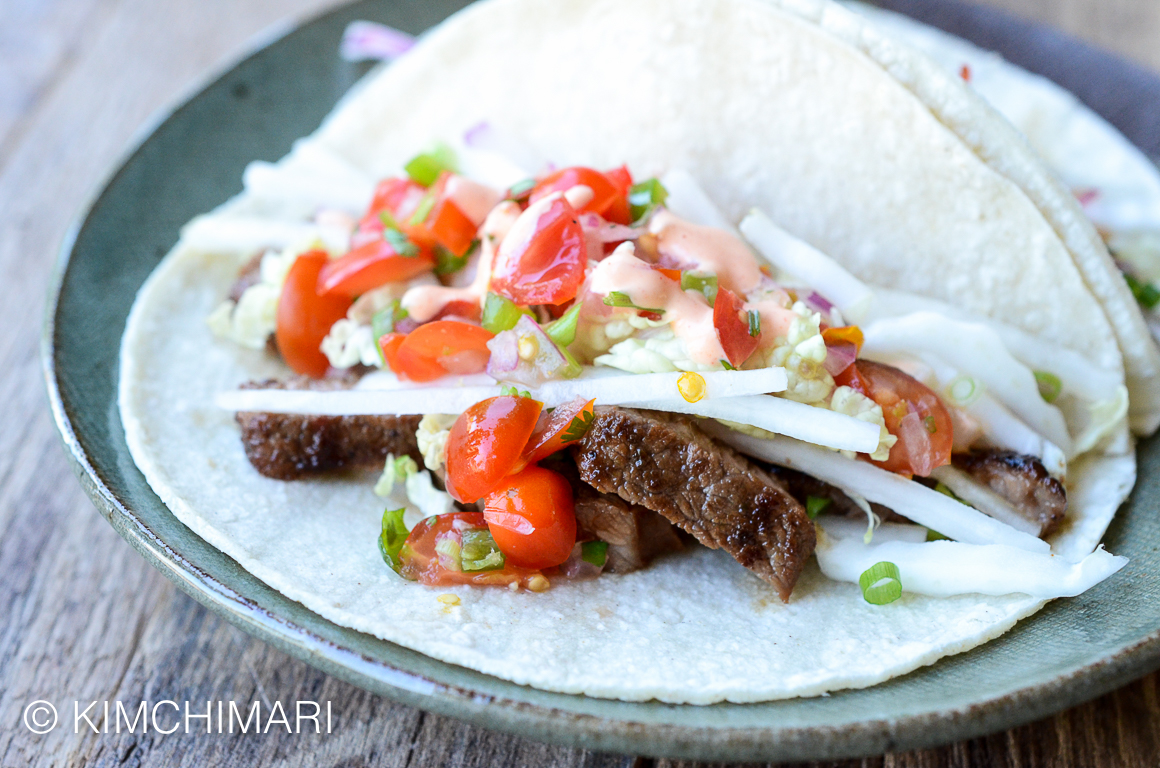 Korean Tacos with Kalbi and Napa Cabbage Slaw