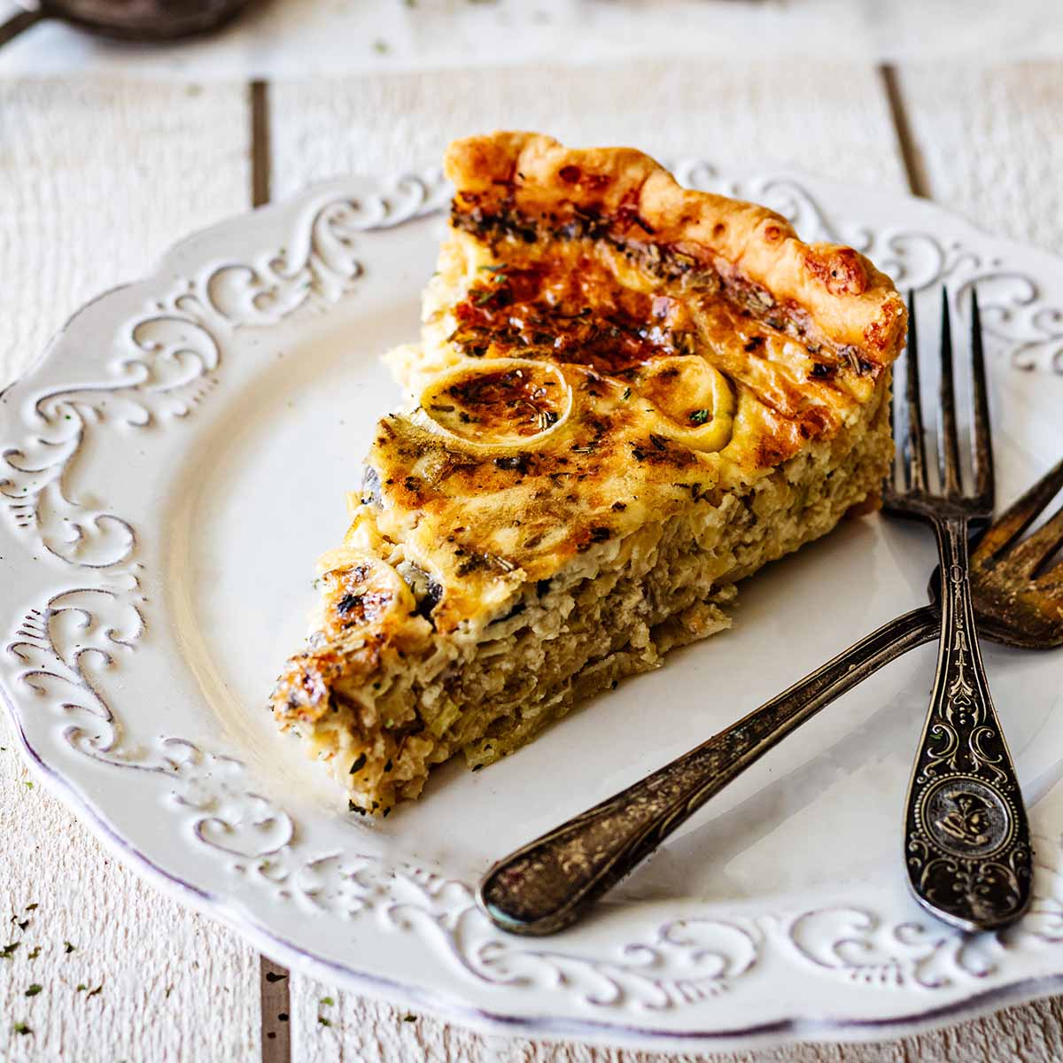 Leek and Mushroom Quiche (Quiche aux Poireaux et Champignons)