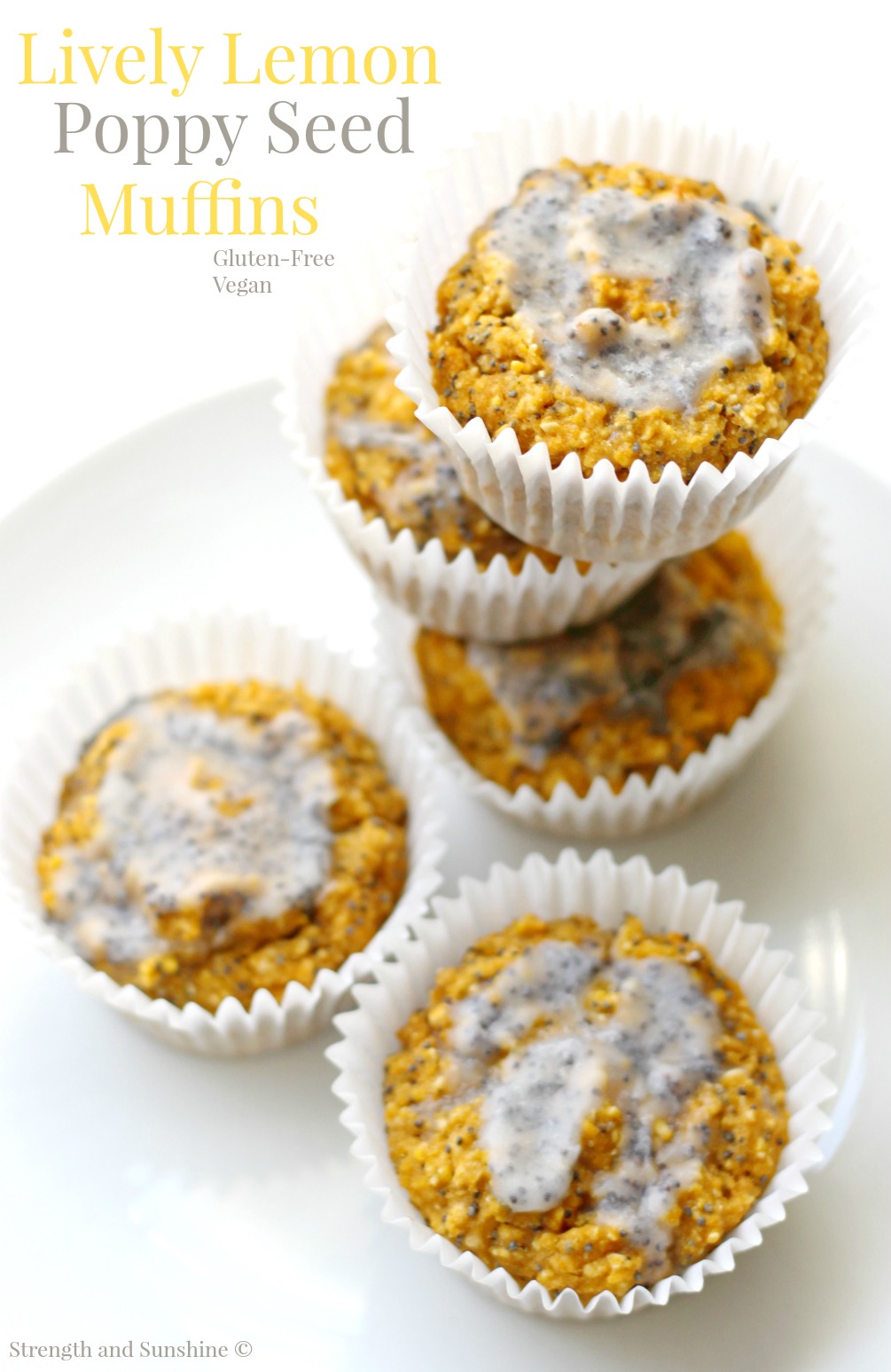 Lively Lemon Poppy Seed Muffins | Strength and Sunshine @RebeccaGF666 It's always springtime with these vibrant, healthy, lively lemon poppy seed muffins! A fun, veggie-packed, gluten-free, vegan breakfast or snack recipe that will leave you feeling happy and bright!