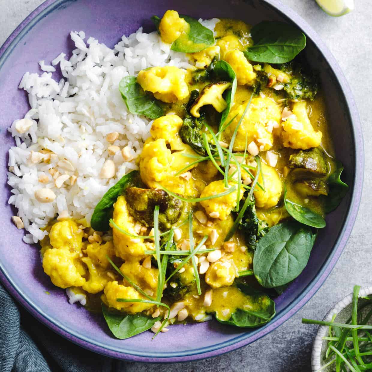 Burmese Style Vegan Coconut Curry with Cauliflower & Baby Ira Quinn