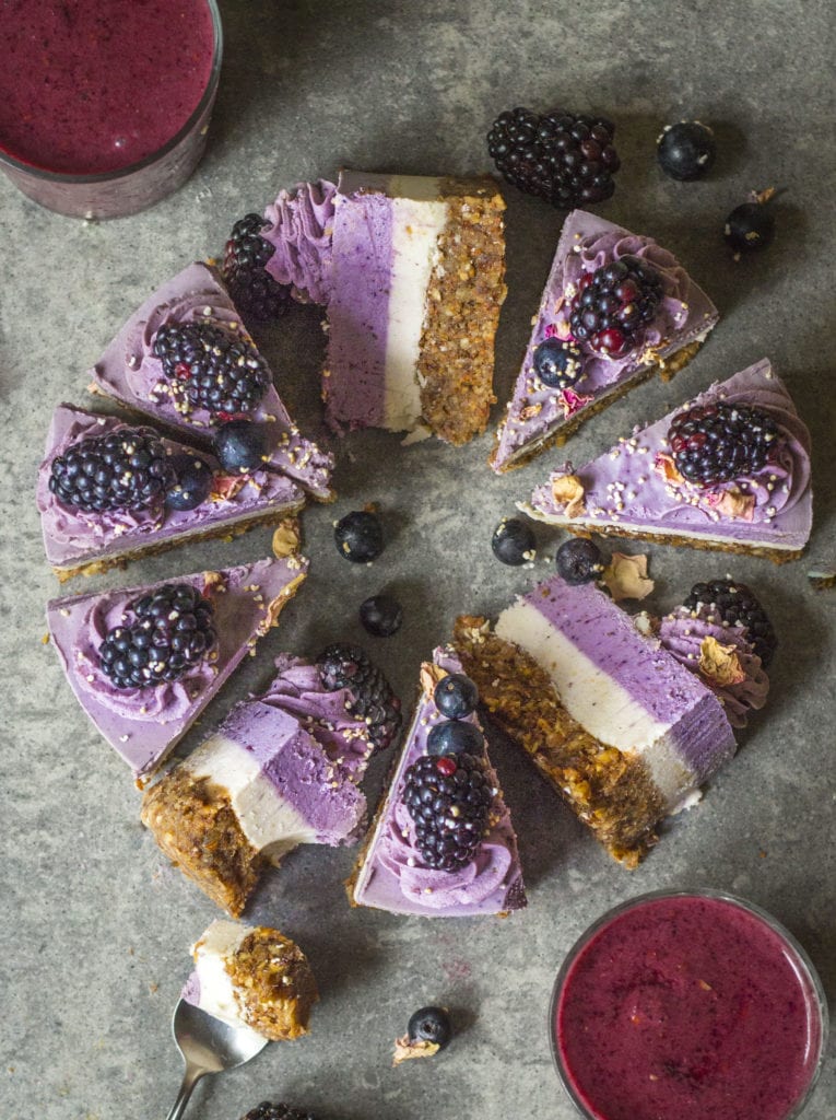 Blueberry, blackberry and ginger cheesecake