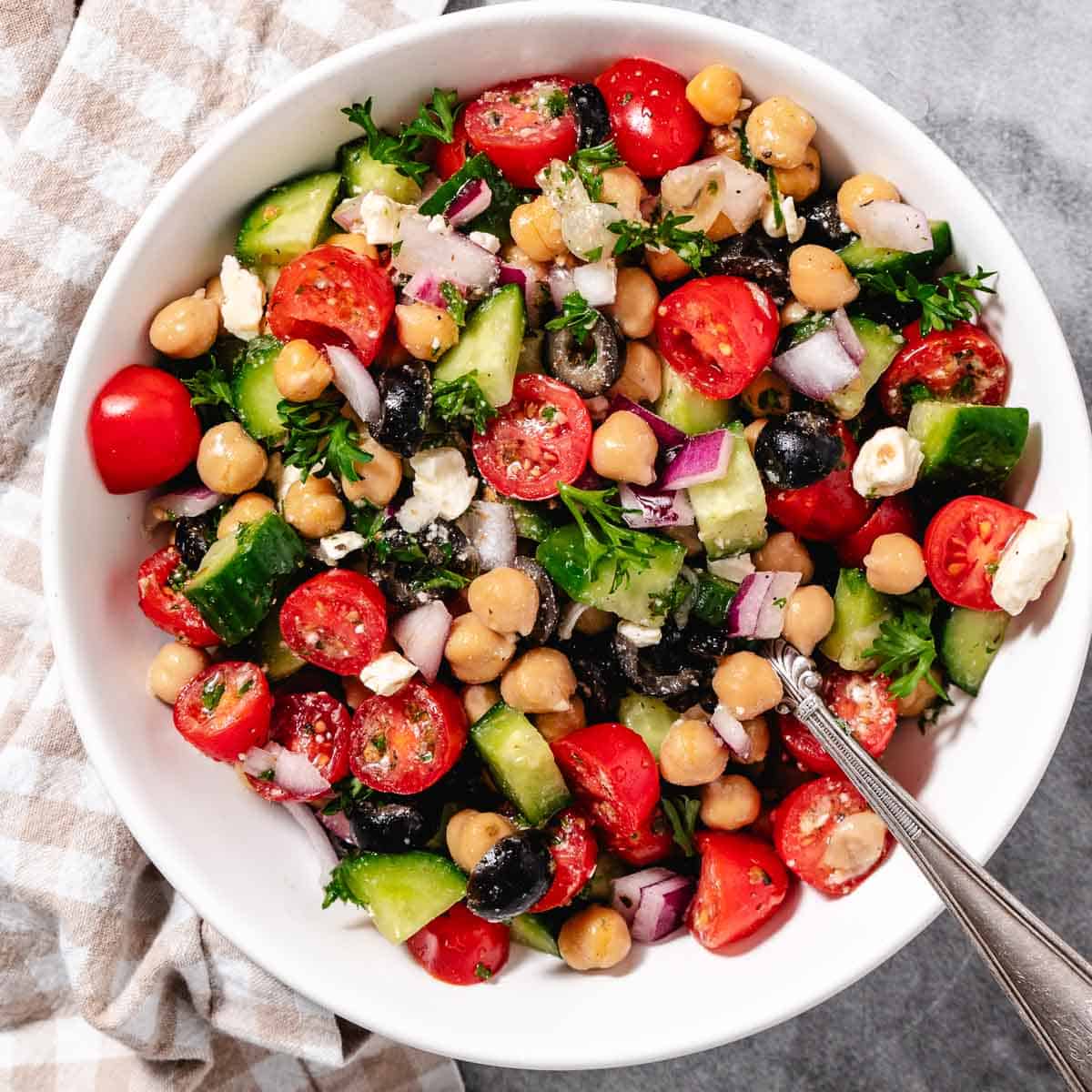 Chickpea Cucumber Tomato Feta Salad