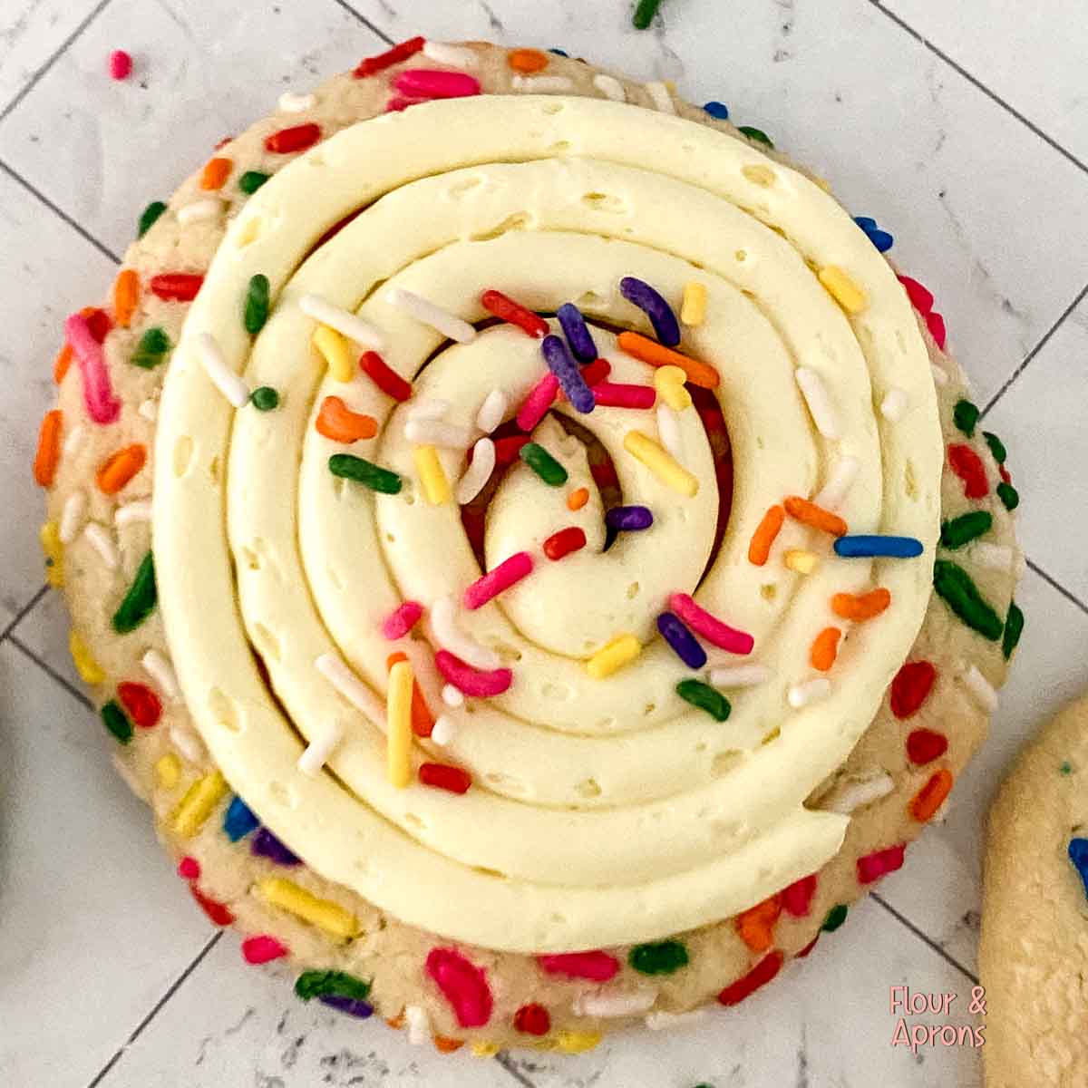 Top down view of copycat Crumbl birthday cake cookies.