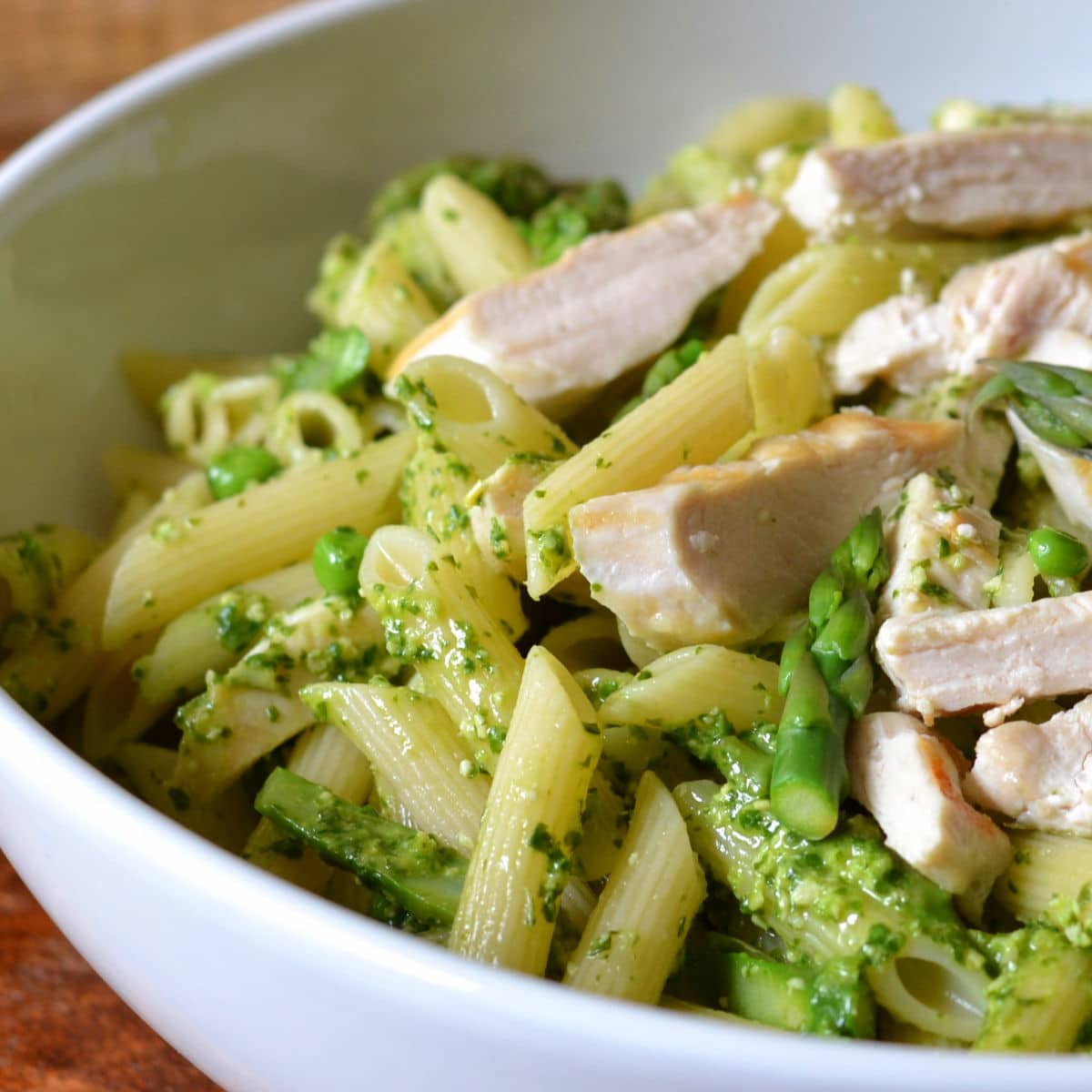 Pesto Pasta with Chicken, Asparagus, and Peas