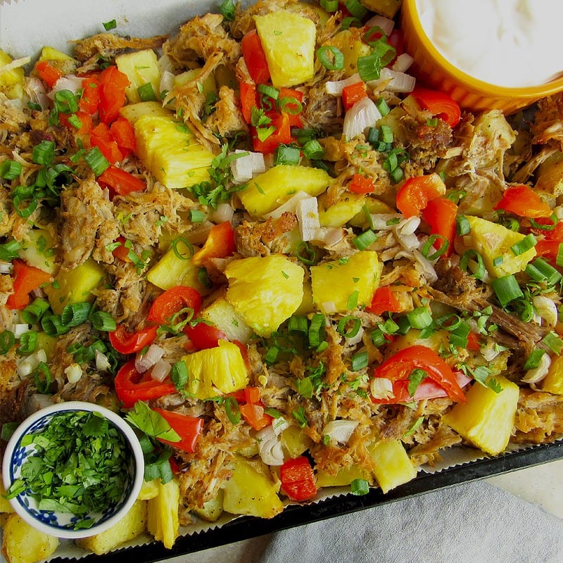 Pineapple Pork and Potato Sheet Pan Dinner