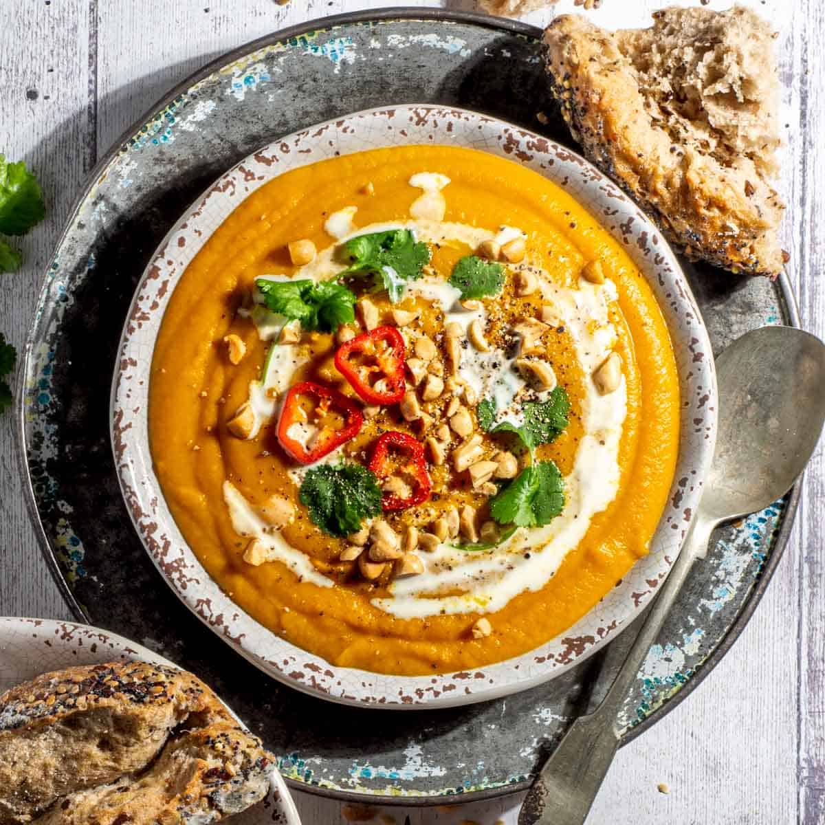 Sweet Potato, Coconut and Chilli Soup (+ caramelised onions)