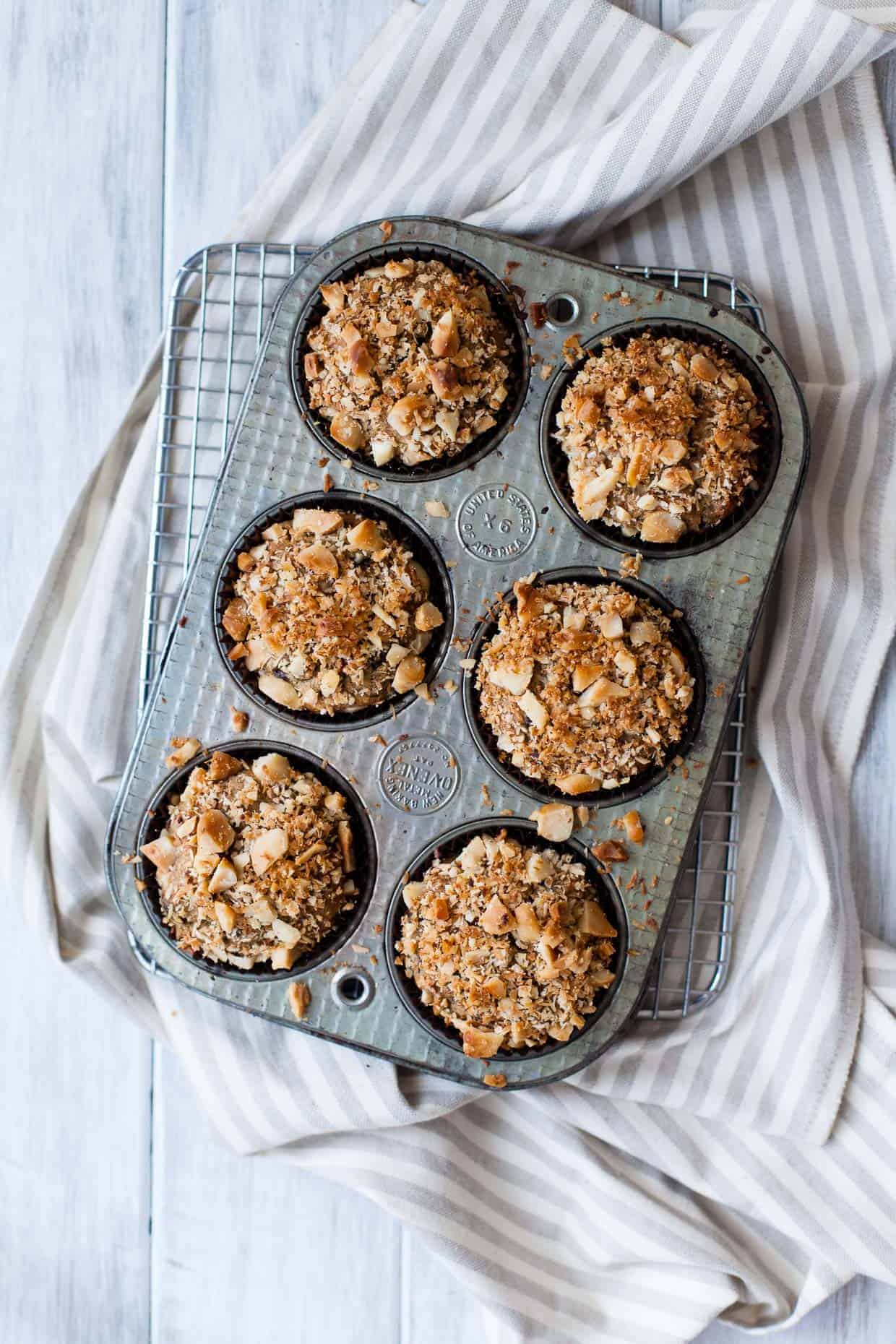 Coconut Chocolate Chunk Banana Macadamia Nut Muffins {gluten-free}