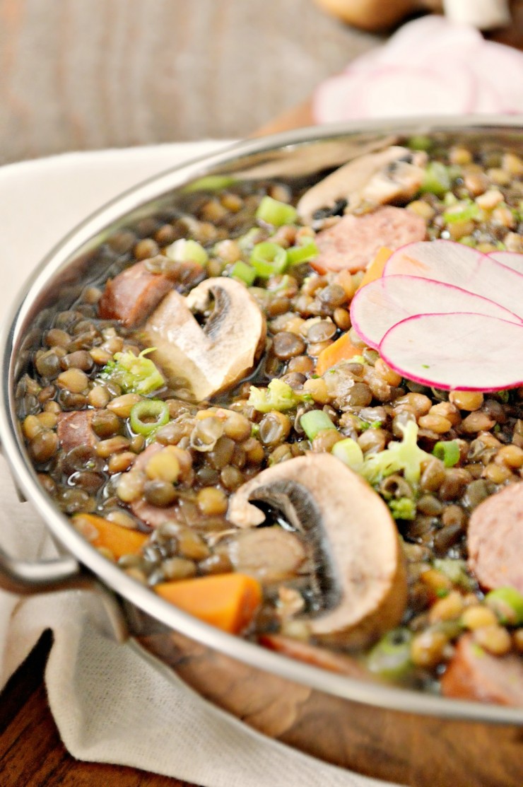 This French Lentil Stew with Sausage is a quick, easy and filling family dinner recipe.