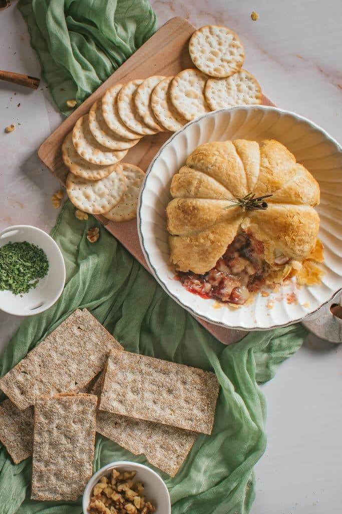 Baked Brie Recipe with Jam & Walnuts in Puff Pastry
