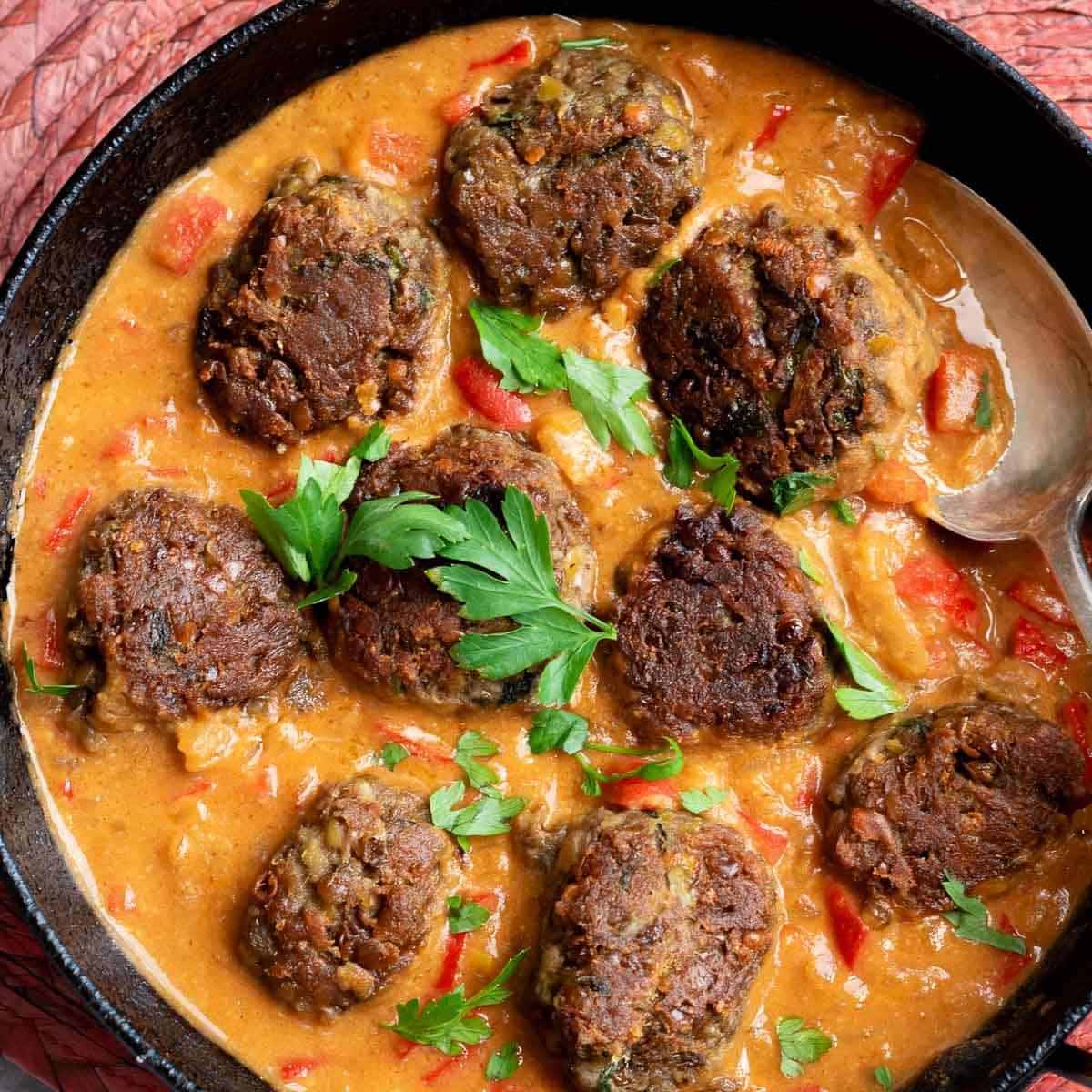 Lentil Koftas with Tomato Curry Coconut Sauce